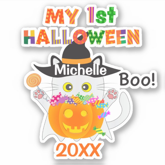 Pegatina Mi primer gato fantasma de Halloween (Anverso)