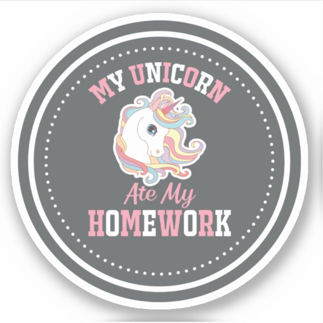 Pegatina Mi unicornio se comió mi tarea (Anverso)