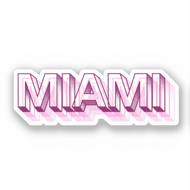 Pegatina Miami Beach, Florida | Letra Burbuja Rosa (Anverso)