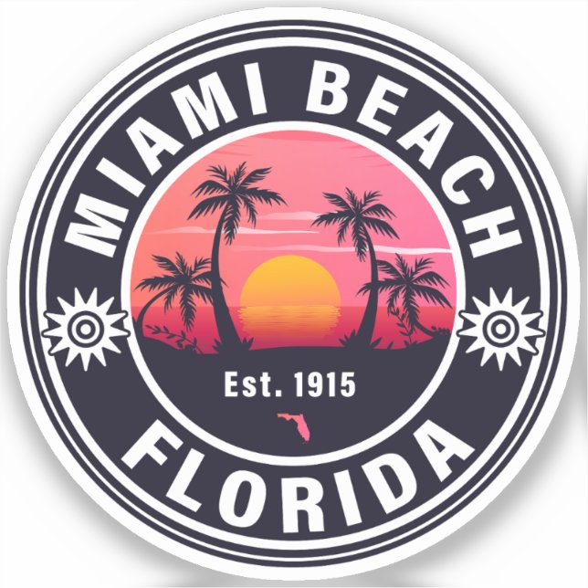 Pegatina Miami Beach Florida Retro Sunset Souvenirs 60 (Anverso)