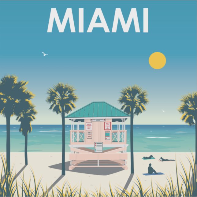 Pegatina Miami Beach Florida Vintage Travel (Anverso)