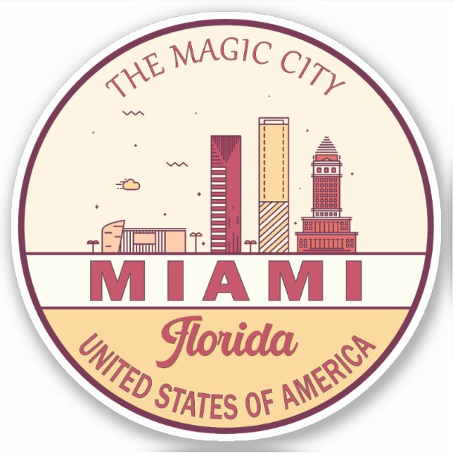 Pegatina Miami Florida City Skyline Emblem (Anverso)