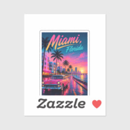 Pegatina Miami Florida Retro Neon Atardecer Viaje