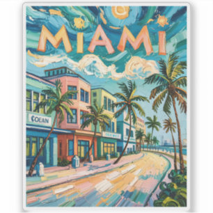 Pegatina Miami Ocean Drive Florida Playa Van Gogh Colorido
