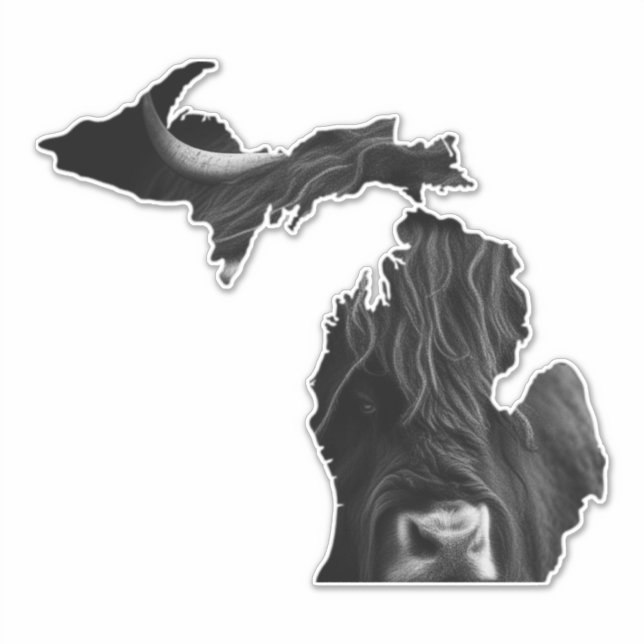 Pegatina Michigan Highland Cow (Anverso)