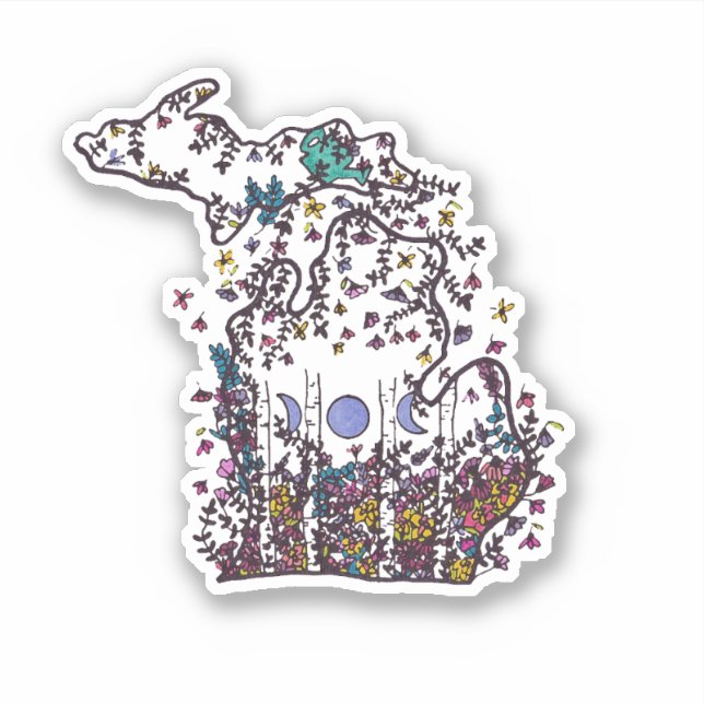 Pegatina Michigan Whimsy Wildflower Meadow Vinyl Sticker (Anverso)