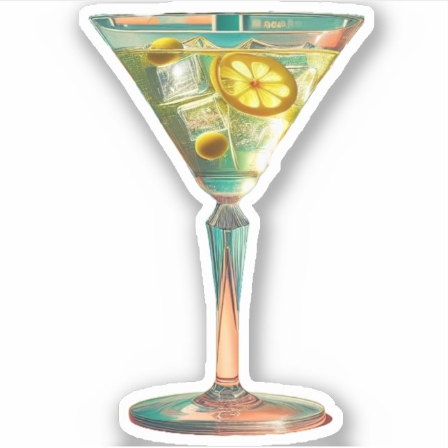 Pegatina Mid Century Atomic Futurista Lemon Olive Martini (Anverso)