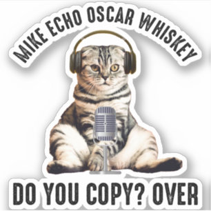 Pegatina Mike Echo Oscar Whiskey Ham Radio Cat