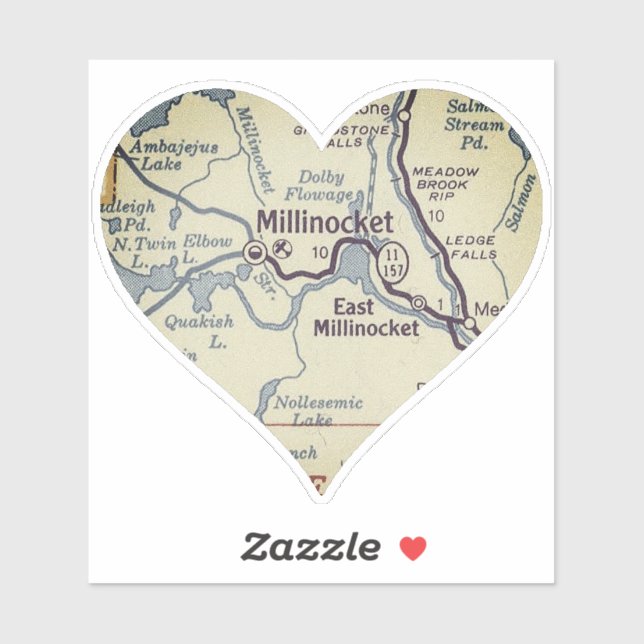 Pegatina Millinocket Maine Vintage Map (Hoja)