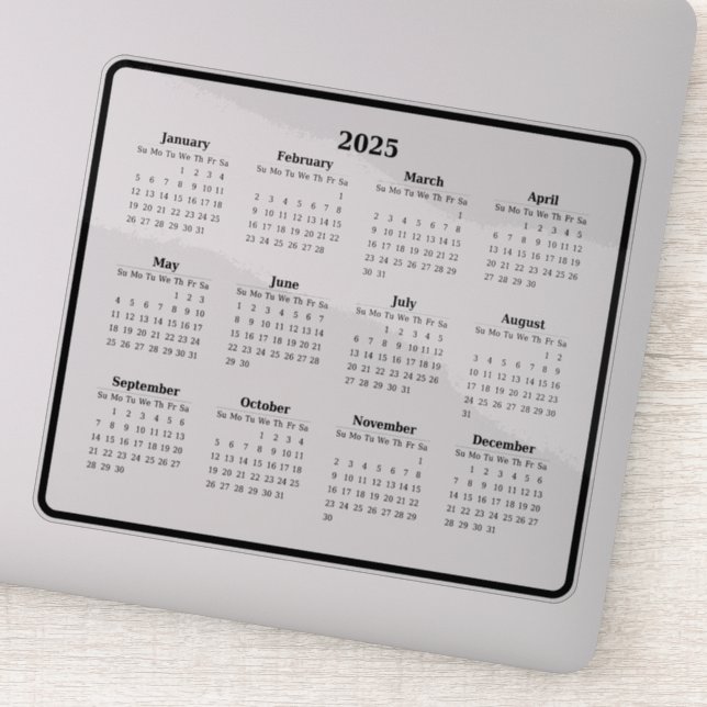 Pegatina mini calendario en blanco y negro de 2025 (Detalle)