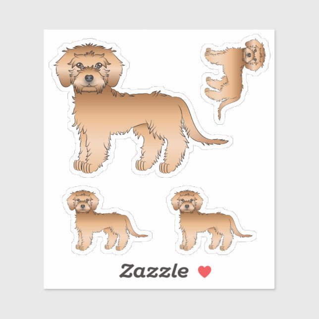 Pegatina Mini Goldendoodle albaricoque perro de dibujos ani (Hoja)