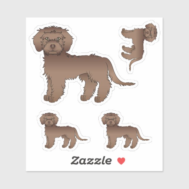 Pegatina Mini Goldendoodle de chocolate perro de dibujos an (Hoja)