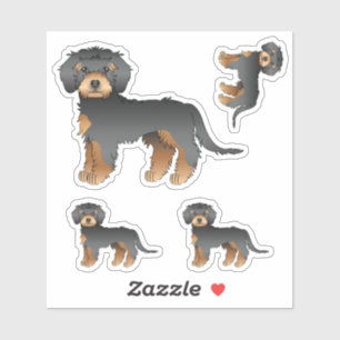 Pegatina Mini Goldendoodle negro y bronceado perro de dibuj