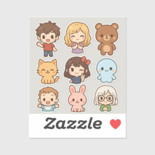 Pegatina Mini Hoja de Stickers Kawaii Chibi – Niños y Anima