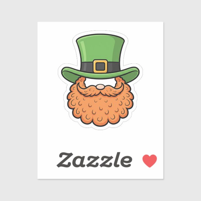 Pegatina Mini Leprechaun Green Hat Orange Beard St Patrick (Hoja)