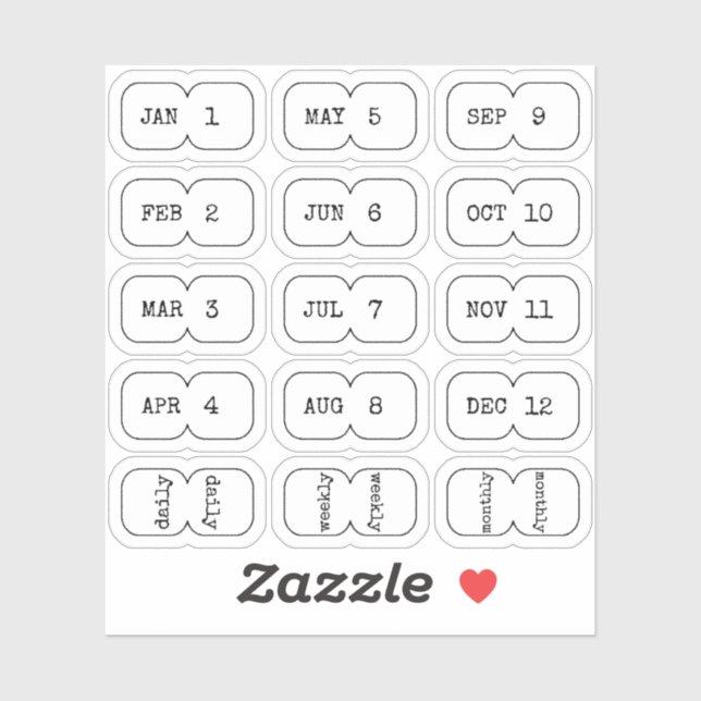 Pegatina Mini Monthly Index Divider Tabs White Folded  (Hoja)