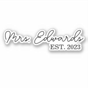Pegatina Minimal Cursive Mrs. Custom Last Name Wedding Gift