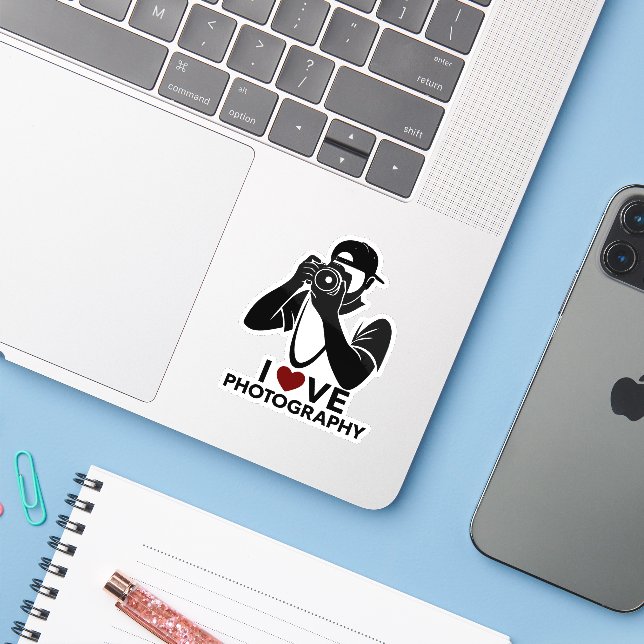 Pegatina Minimal Red Heart Love Design Kiss-Cut Sticker She (Ordenado portátil con iPhone)