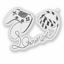 Pegatina Minimalist Gamer Cat Line Art - Controller Cable 