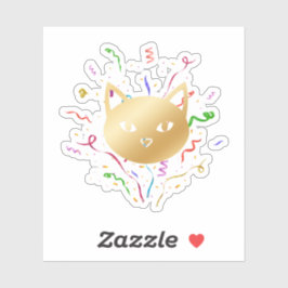Pegatina Minimalist Golden Cat Face Confetti New Year