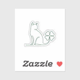 Pegatina Minimalist Line Art Cat With Clover Aesthetic 