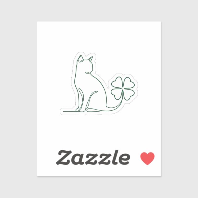 Pegatina Minimalist Line Art Cat With Clover Aesthetic  (Hoja)