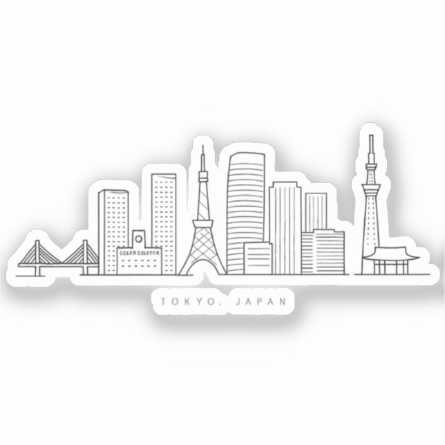 Pegatina Minimalist Tokyo Skyline Illustration (Anverso)