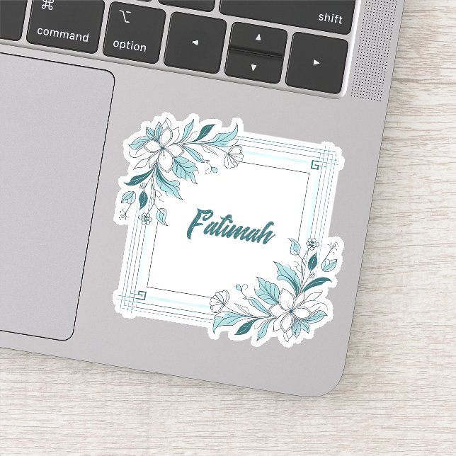 Pegatina Mínimo moderno Floral Blanco y Verde Nombre (Detalle)