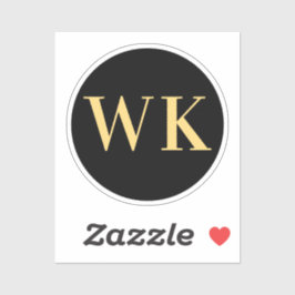 Pegatina Mínimo Monograma Moderno Iniciales Oro Negro