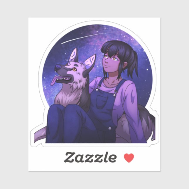 Pegatina Mirando con asombro a un perro (Hoja)