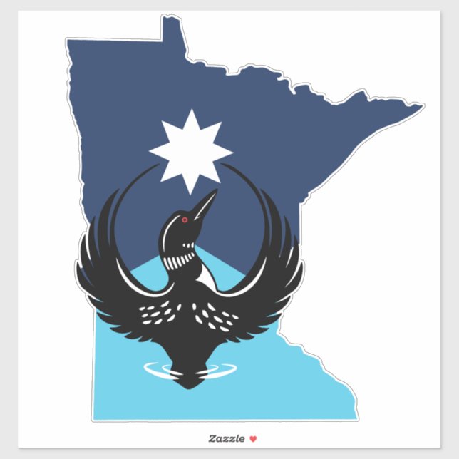 Pegatina MN Loon Rising - bandera del estado de MN (Hoja)