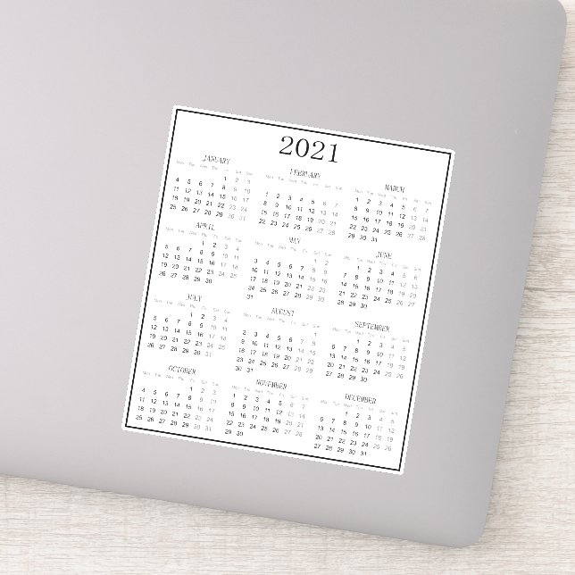 Pegatina Modern Black and White Small Mini Calendario 2021 (Detalle)
