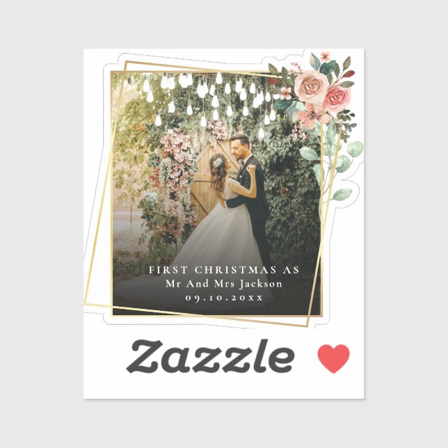 Pegatina Modern Nuestra Primera Navidad Como Sr. y Sra. Flo (Hoja)