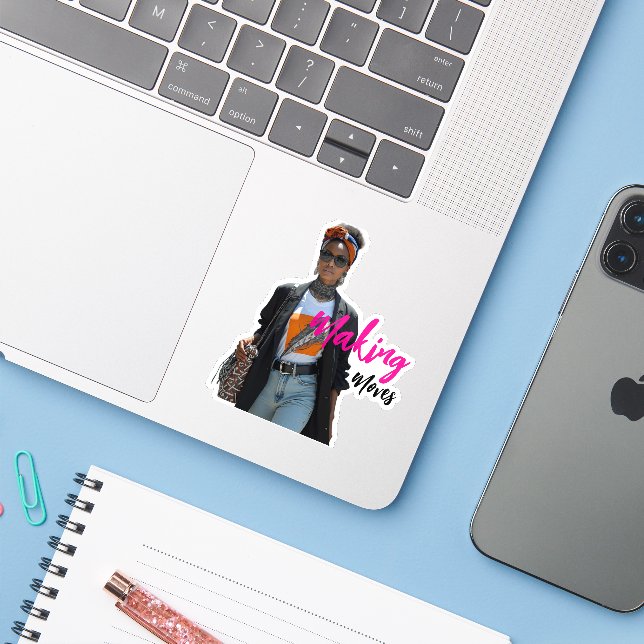 Pegatina Modern Sophisticated Custom-Cut Vinyl Sticker (Ordenado portátil con iPhone)