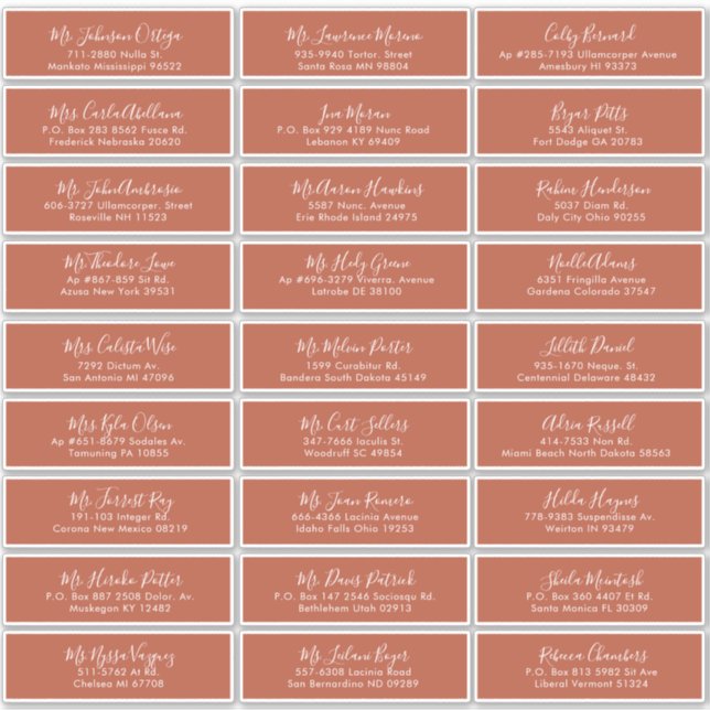 Pegatina Moderna caligrafía Terracotta Boda (Anverso)