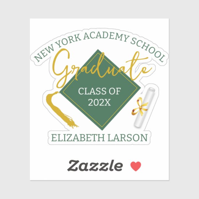 Pegatina Moderna y elegante Graduación temática verde (Hoja)