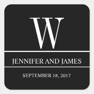 Pegatina moderno blanco negro del favor de la boda