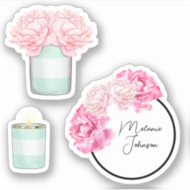 Pegatina Moderno Fancy Girly Cute Green Stripes Floral