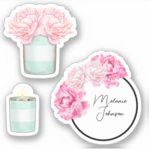 Pegatina Moderno Fancy Girly Cute Green Stripes Floral