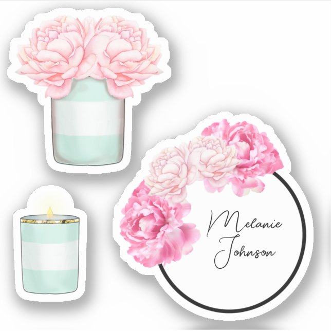 Pegatina Moderno Fancy Girly Cute Green Stripes Floral (Anverso)