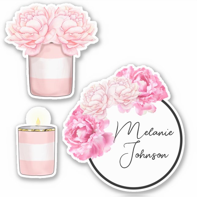 Pegatina Moderno Fancy Girly Cute Tiras Rosa Floral (Anverso)