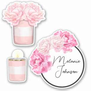 Pegatina Moderno Femenino Bonito Rosado Rayas Floral