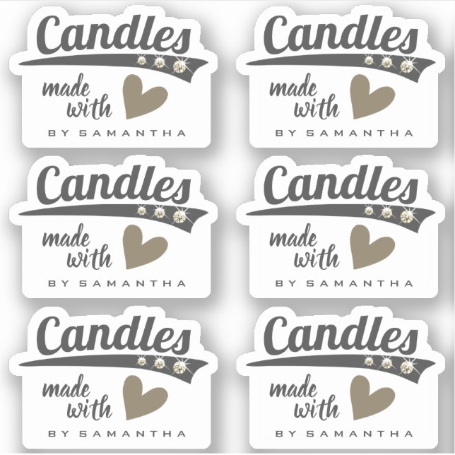 Pegatina Moderno Rústico hecho con velas del corazón marrón (Anverso)