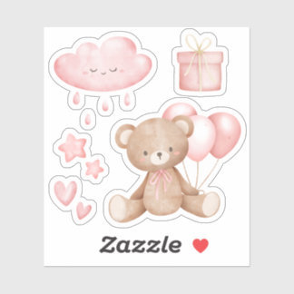 Pegatina Moderno Whimsical Cute Rosa Watercolor Teddy Bear