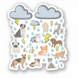 Pegatina Modismo inglés divertido Lloviendo gatos y perros 