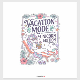 Pegatina Modo de Vacaciones de Unicornio Edición Unicornio 
