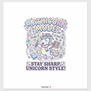 Pegatina Modo Unicornio Mathicorn Encantador Fondo Blanco D