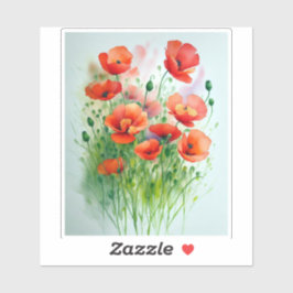 Pegatina Mohnblumenwiese, Aquarell -