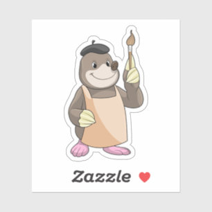 Pegatina Mole as Painter con pincel de pintura