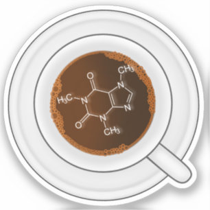 Pegatina Molécula de cafeína (estructura) Taza de café